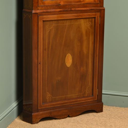 fig 1. Spectacular Inlaid Mahogany Floor Standing Edwardian Antique Glazed Corner Cupboard
