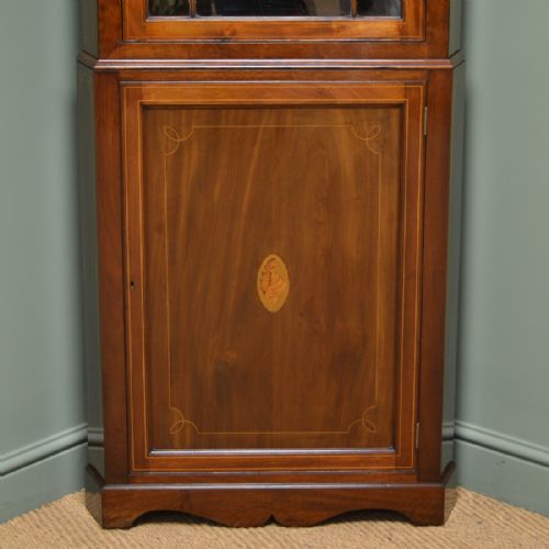 fig 2. Spectacular Inlaid Mahogany Floor Standing Edwardian Antique Glazed Corner Cupboard
