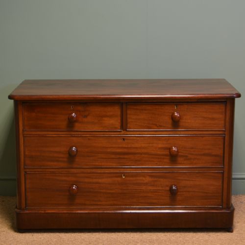 Beautifully Figured Victorian Low Antique Mahogany Chest of Drawers