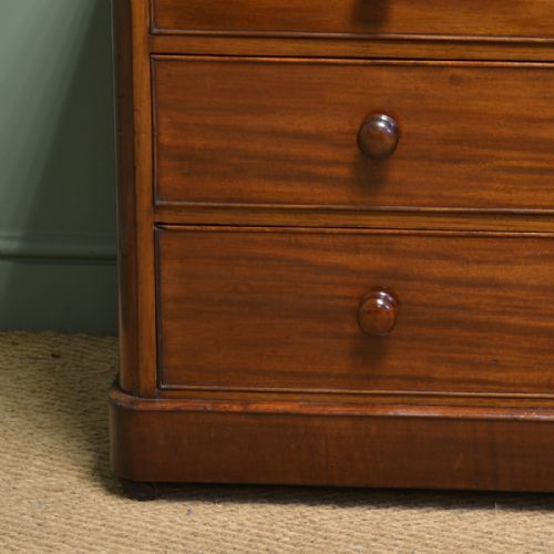 fig 1. Beautifully Figured Victorian Low Antique Mahogany Chest Of Drawers