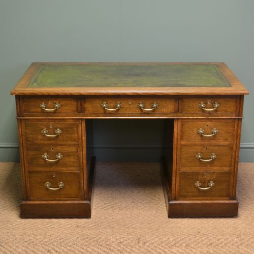 Superb Quality Figured Oak Victorian Antique Pedestal Desk
