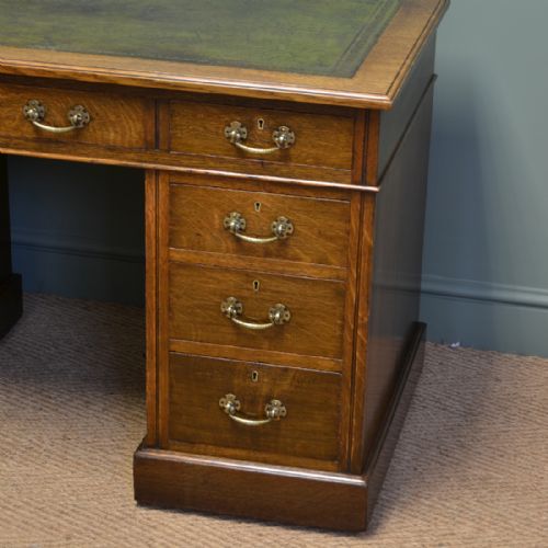 fig 1. Superb Quality Figured Oak Victorian Antique Pedestal Desk