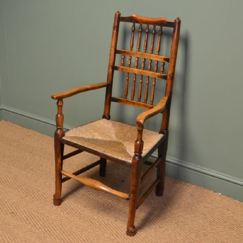 Eighteenth Century Oak and Elm Antique Lancashire Ladder Back Chair