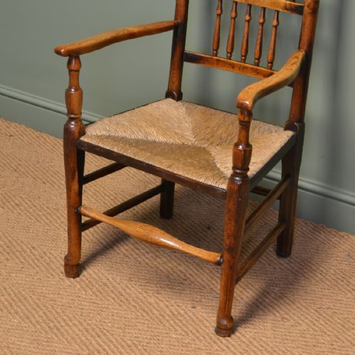 fig 1. Eighteenth Century Oak and Elm Antique Lancashire Ladder Back Chair