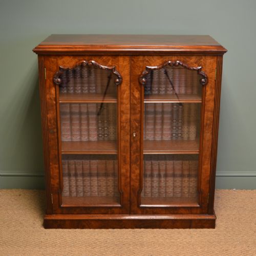 Spectacular Figured Mahogany Victorian Antique Glazed Bookcase / Cabinet