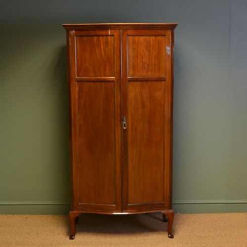 Spectacular Druce & Co Edwardian Antique Walnut Small Serpentine Wardrobe