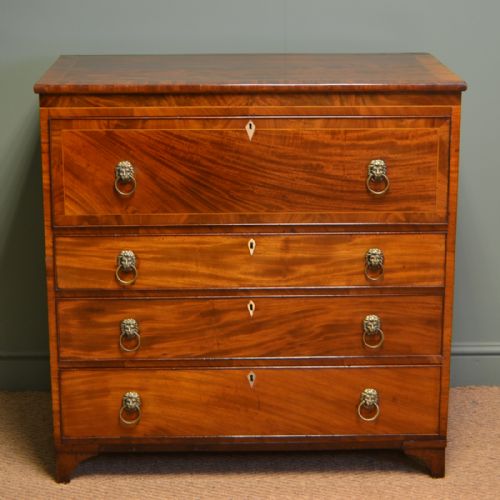 Quality Figured Mahogany Regency Antique Secretaire / Chest