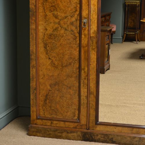 fig 1. Magnificent Victorian Burr Walnut Antique Triple Wardrobe of Large Proportions