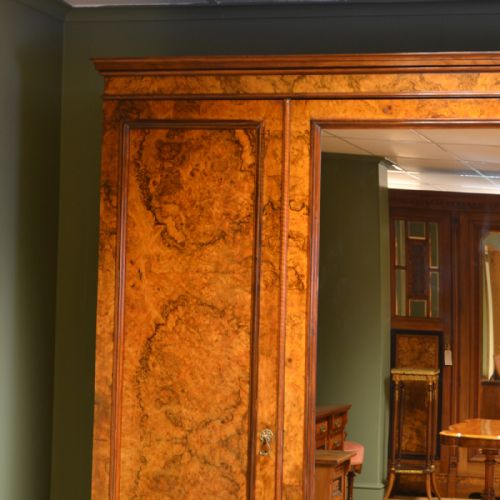 fig 2. Magnificent Victorian Burr Walnut Antique Triple Wardrobe of Large Proportions