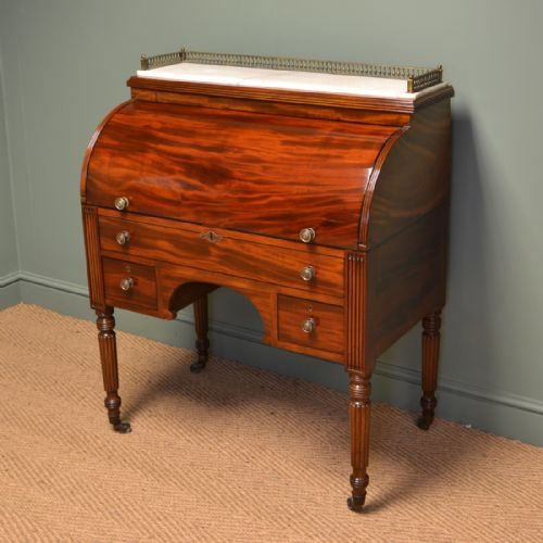 Spectacular Victorian Figured Mahogany Cylindrical Antique Desk