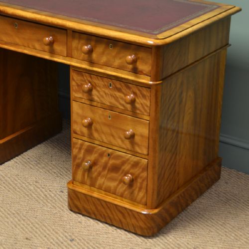 fig 1. Spectacular Quality Figured Satin Birch Victorian Antique Pedestal Desk