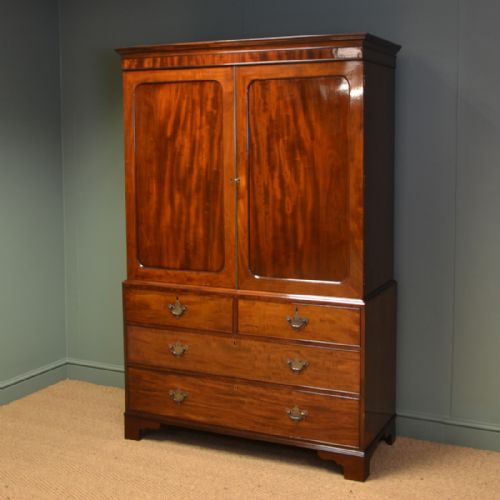 Beautifully Figured Victorian Mahogany Antique Linen Press