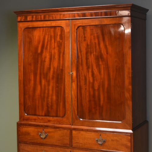 fig 1. Beautifully Figured Victorian Mahogany Antique Linen Press