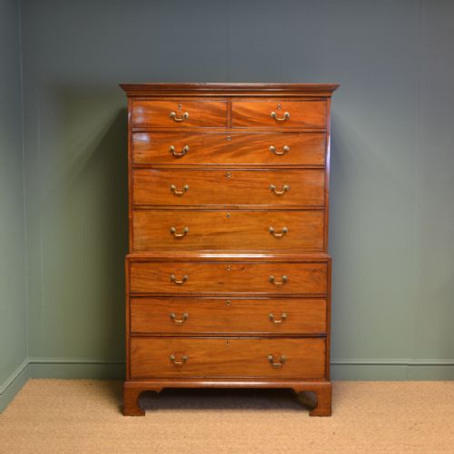 Spectacular George III Antique Figured Mahogany Chest on Chest