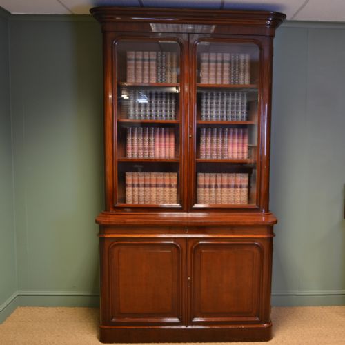 

Spectacular Large Figured Mahogany Victorian Antique Library Bookcase
