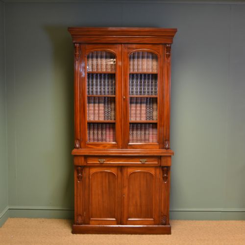 
Stunning Victorian Figured Walnut Antique Glazed Bookcase on Cupboard

