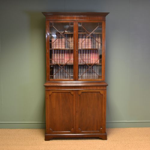 Superb Edwardian Astragal Glazed Mahogany Bookcase on Cupboard