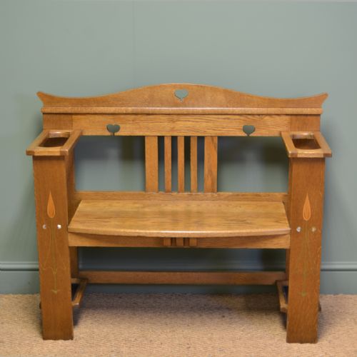 
Spectacular Golden Oak Arts and Crafts Antique Hall Bench
