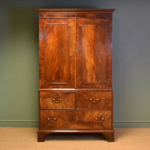 Georgian Figured Mahogany Antique Press / Wardrobe