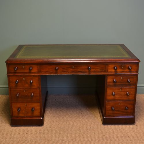 Magnificent Quality Large Victorian Mahogany Antique Pedestal Desk