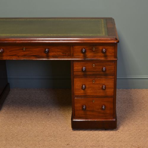 fig 1. Magnificent Quality Large Victorian Mahogany Antique Pedestal Desk