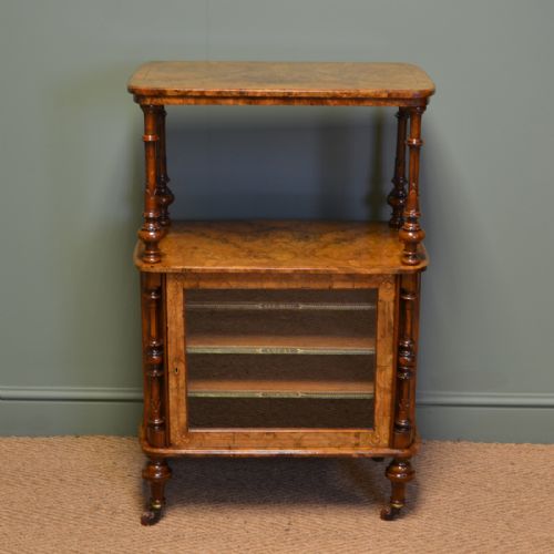 Magnificent Quality Figured Walnut Victorian Inlaid Antique Music / Side Cabinet