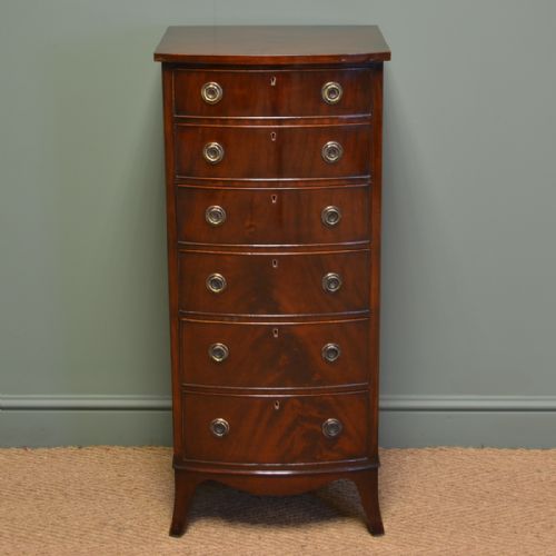 Superb Quality Antique Edwardian Bow Fronted Slim / Tall Chest of Drawers