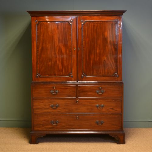 Superb Quality Georgian Figured Mahogany Antique Linen Press