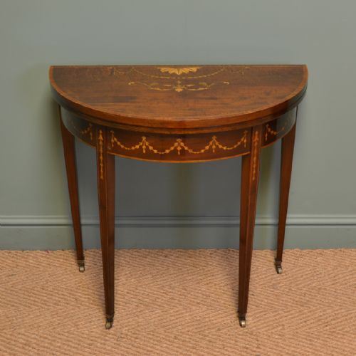 Spectacular Inlaid Edwardian Mahogany D Shaped Antique Side / Games Table