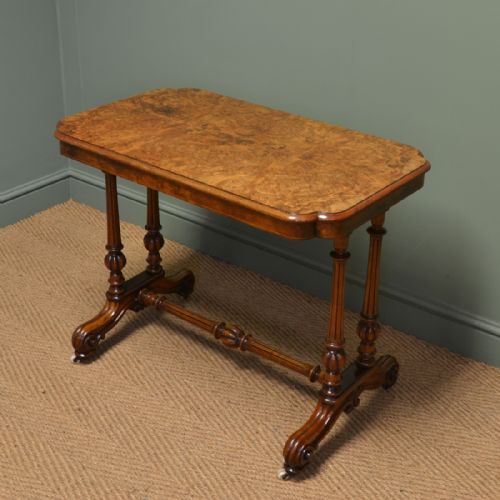 Striking Victorian Figured Golden Burr Walnut Antique Centre / Side / Writing Table