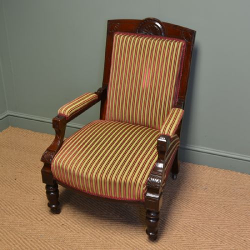 Striking Victorian Walnut Upholstered Antique Arm Chair