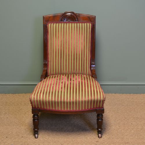 Striking Victorian Walnut Upholstered Antique Ladies Chair