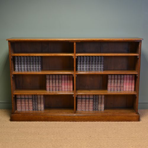 Quality Victorian Antique Oak Open Double Bookcase