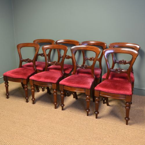 Beautiful Set of Eight Victorian Balloon Back Antique Dining Chairs