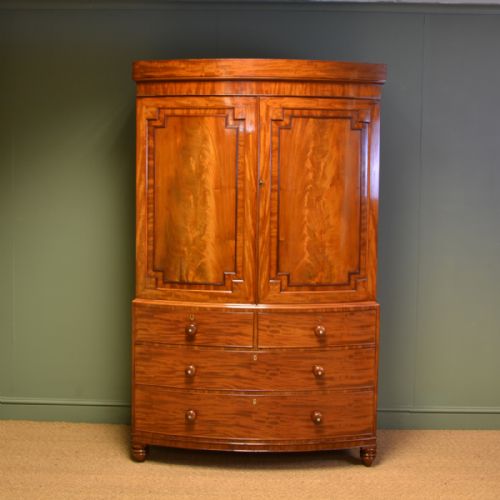 Spectacular Quality Figured Mahogany Bow Fronted Antique Linen Press