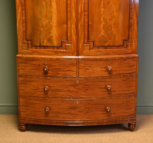 fig 1. Spectacular Quality Figured Mahogany Bow Fronted Antique Linen Press