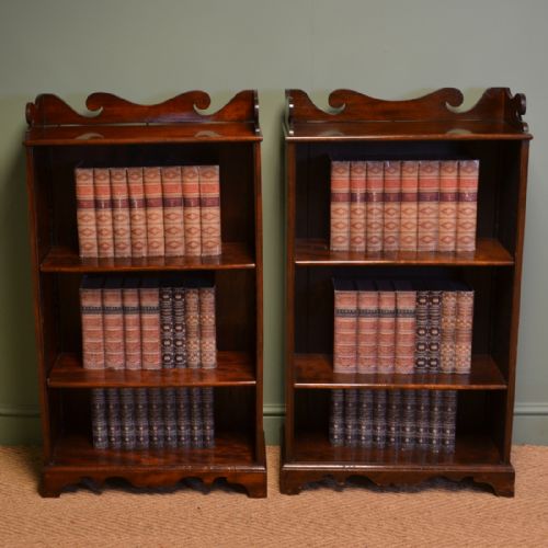 Unusual Pair of Edwardian Antique Walnut Open Bookcases