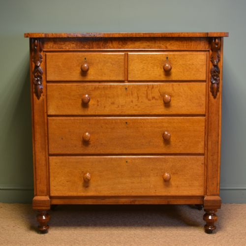 Spectacular Early Victorian Figured Oak Antique Chest of Drawers