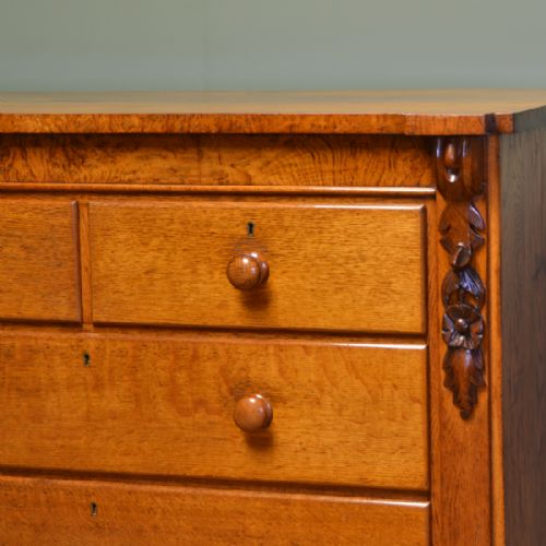 fig 1. Spectacular Early Victorian Figured Oak Antique Chest Of Drawers