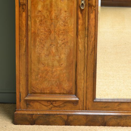fig 1. Striking Victorian Figured Burr Walnut Antique Triple Wardrobe By Philips & Jones