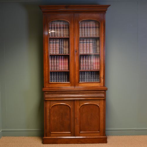 Beautiful Victorian Mahogany Antique Glazed Bookcase on Cupboard