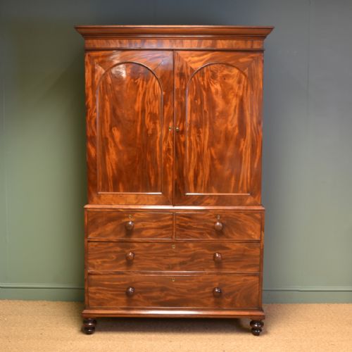 Spectacular Figured Mahogany Regency Antique Linen Press