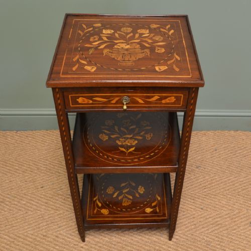Decorative Elegant Dutch Marquetry Walnut Inlaid Antique Victorian Side Table