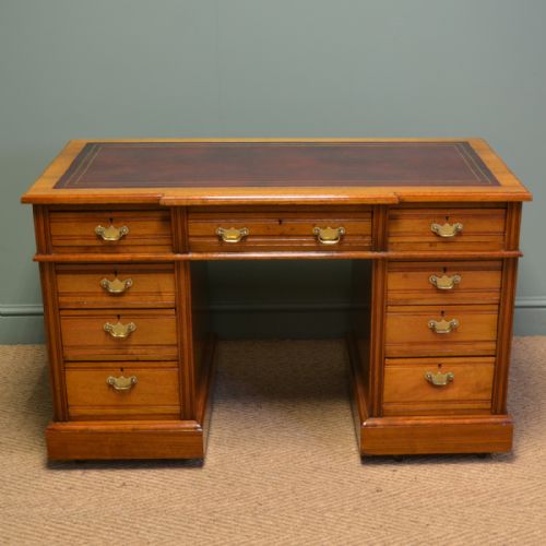 Spectacular Walnut Break Fronted Victorian Antique Pedestal Desk