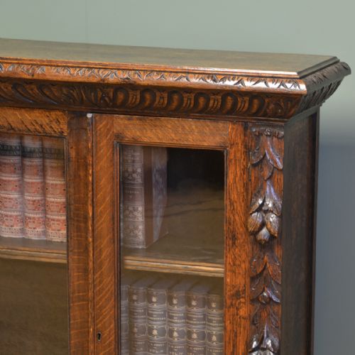 fig 1. Victorian Carved Oak Antique Glazed Bookcase