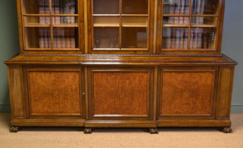 fig 1. Stunning Large Edwardian Figured Walnut Antique Library Bookcase