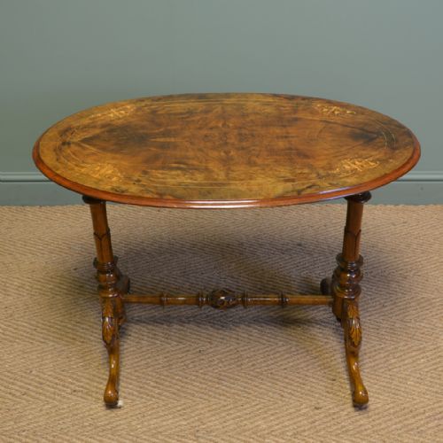 Beautifully Figured Victorian Antique Walnut Oval Occasional Side Table