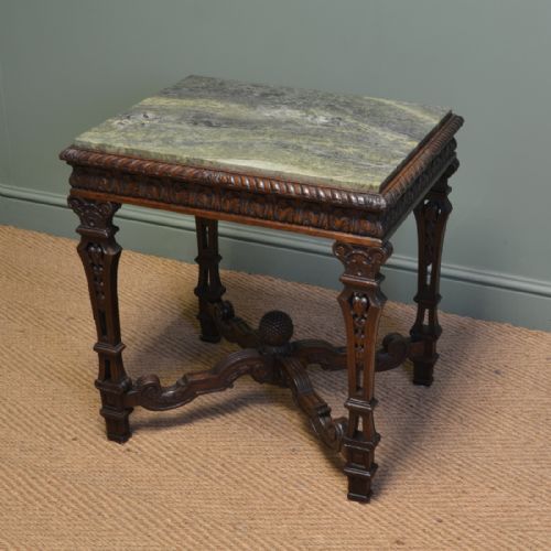 
Unique Marble Top Antique Victorian Carved Oak Centre Table

