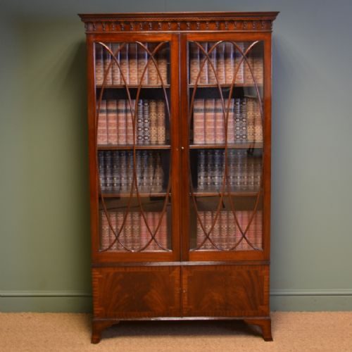 
Stunning Edwardian Glazed Mahogany Antique Bookcase on Cupboard
