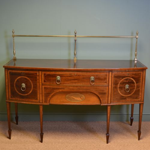 Striking Victorian Inlaid Mahogany Bow Fronted Antique Sideboard